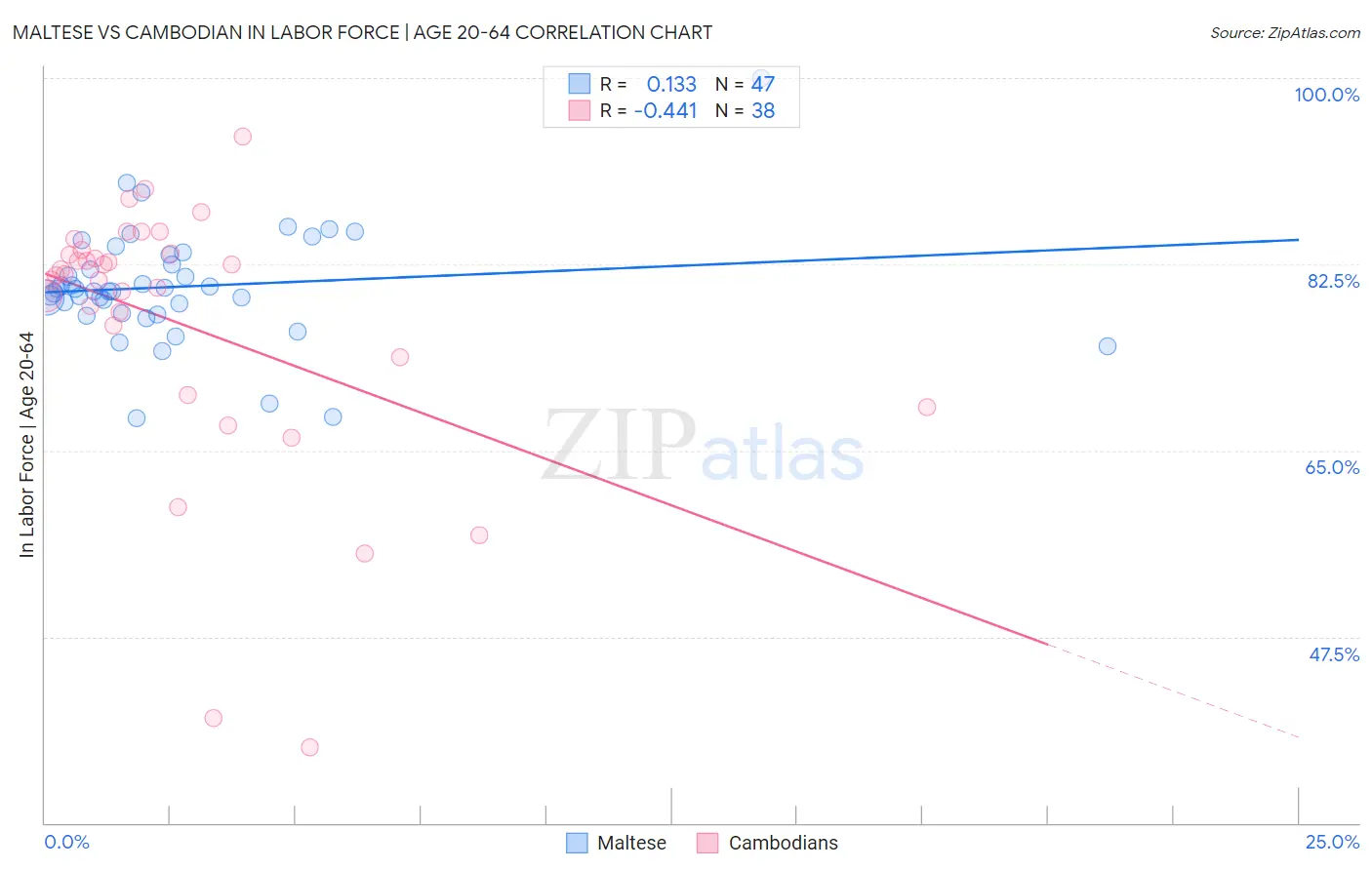 Maltese vs Cambodian In Labor Force | Age 20-64