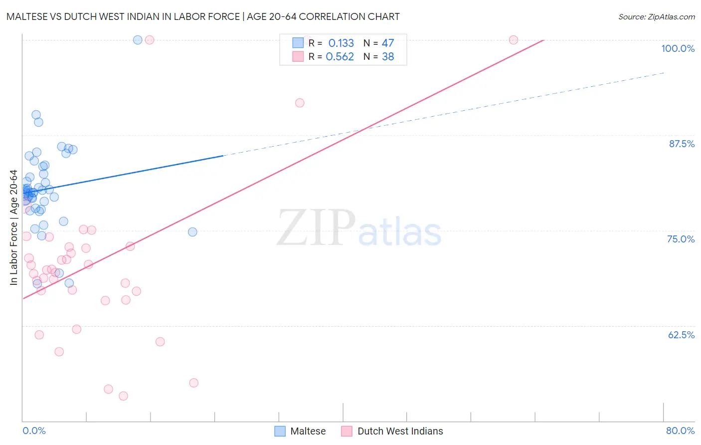 Maltese vs Dutch West Indian In Labor Force | Age 20-64