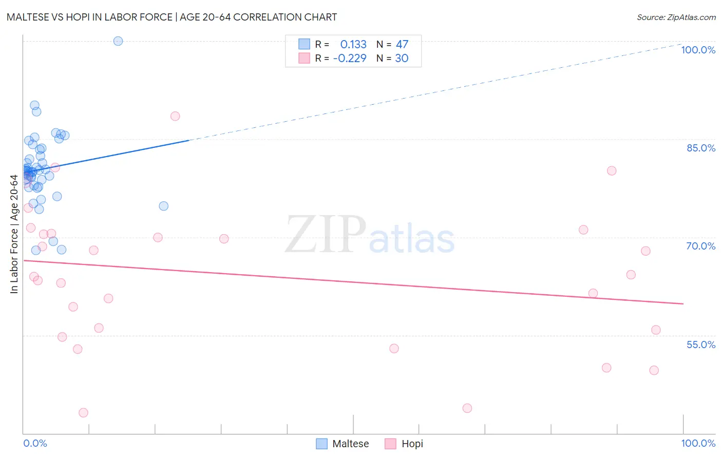 Maltese vs Hopi In Labor Force | Age 20-64