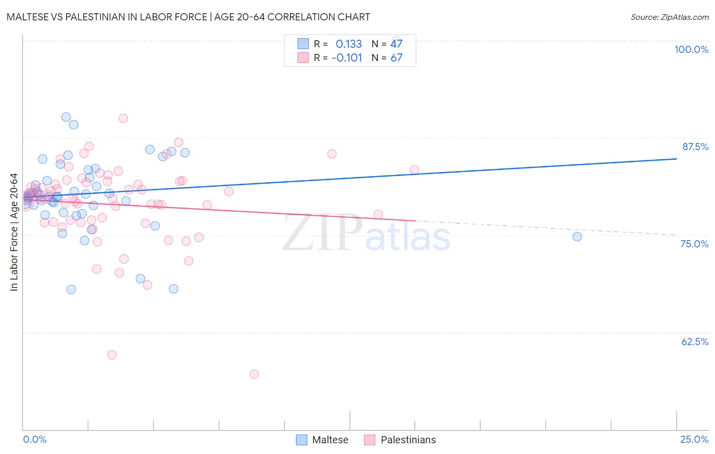 Maltese vs Palestinian In Labor Force | Age 20-64