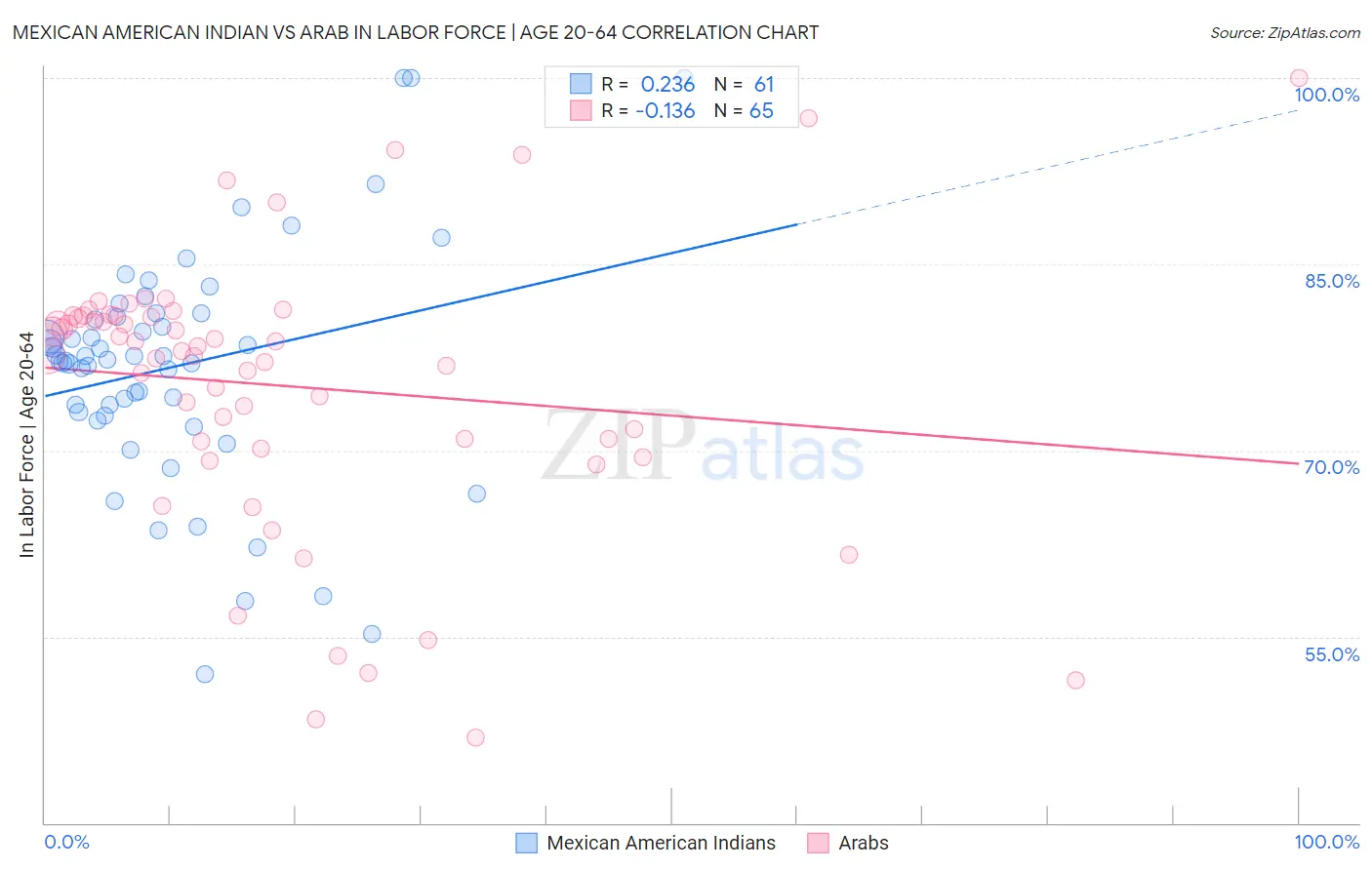 Mexican American Indian vs Arab In Labor Force | Age 20-64