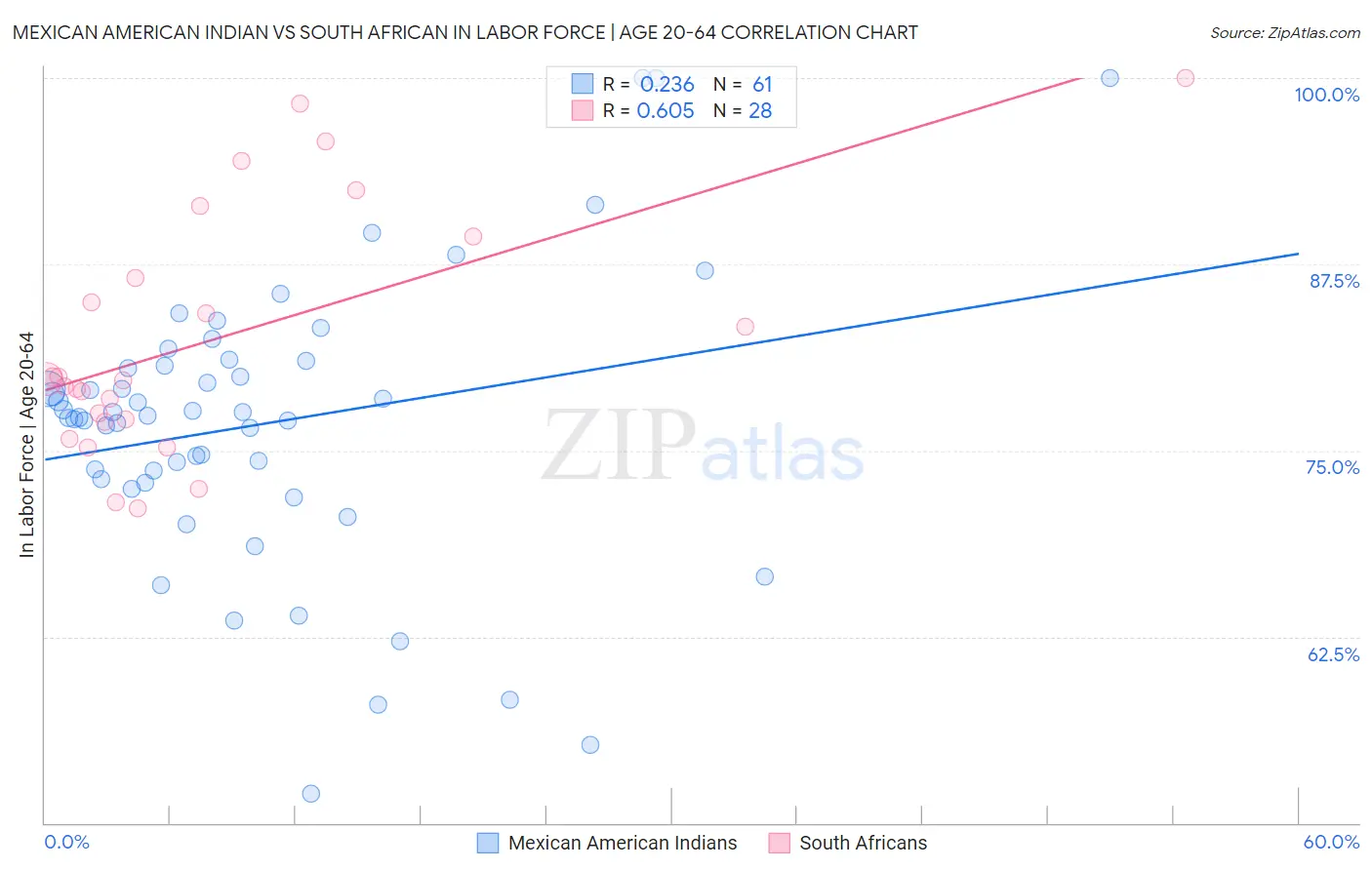 Mexican American Indian vs South African In Labor Force | Age 20-64