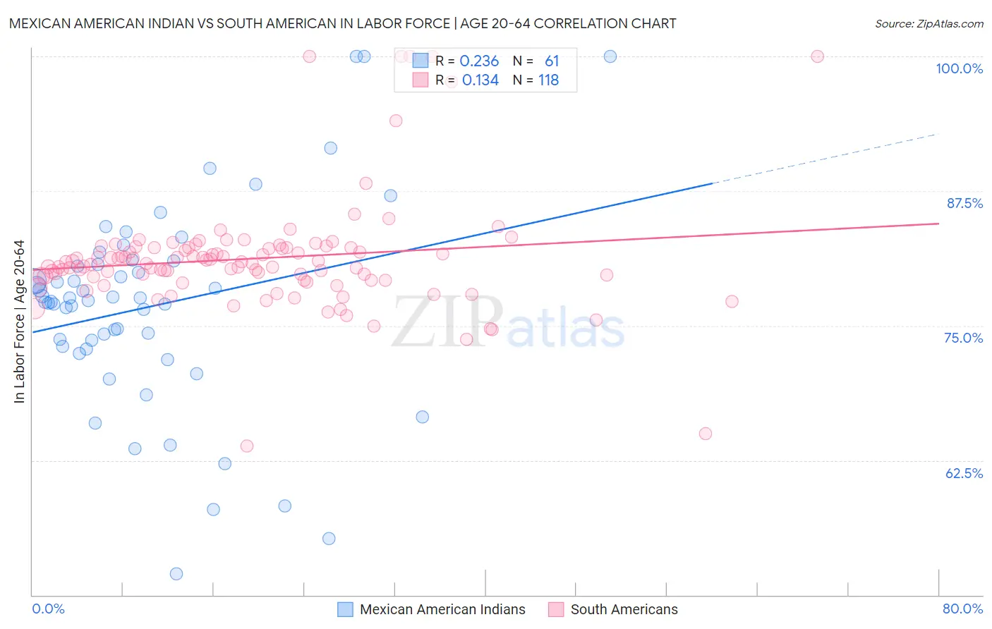 Mexican American Indian vs South American In Labor Force | Age 20-64