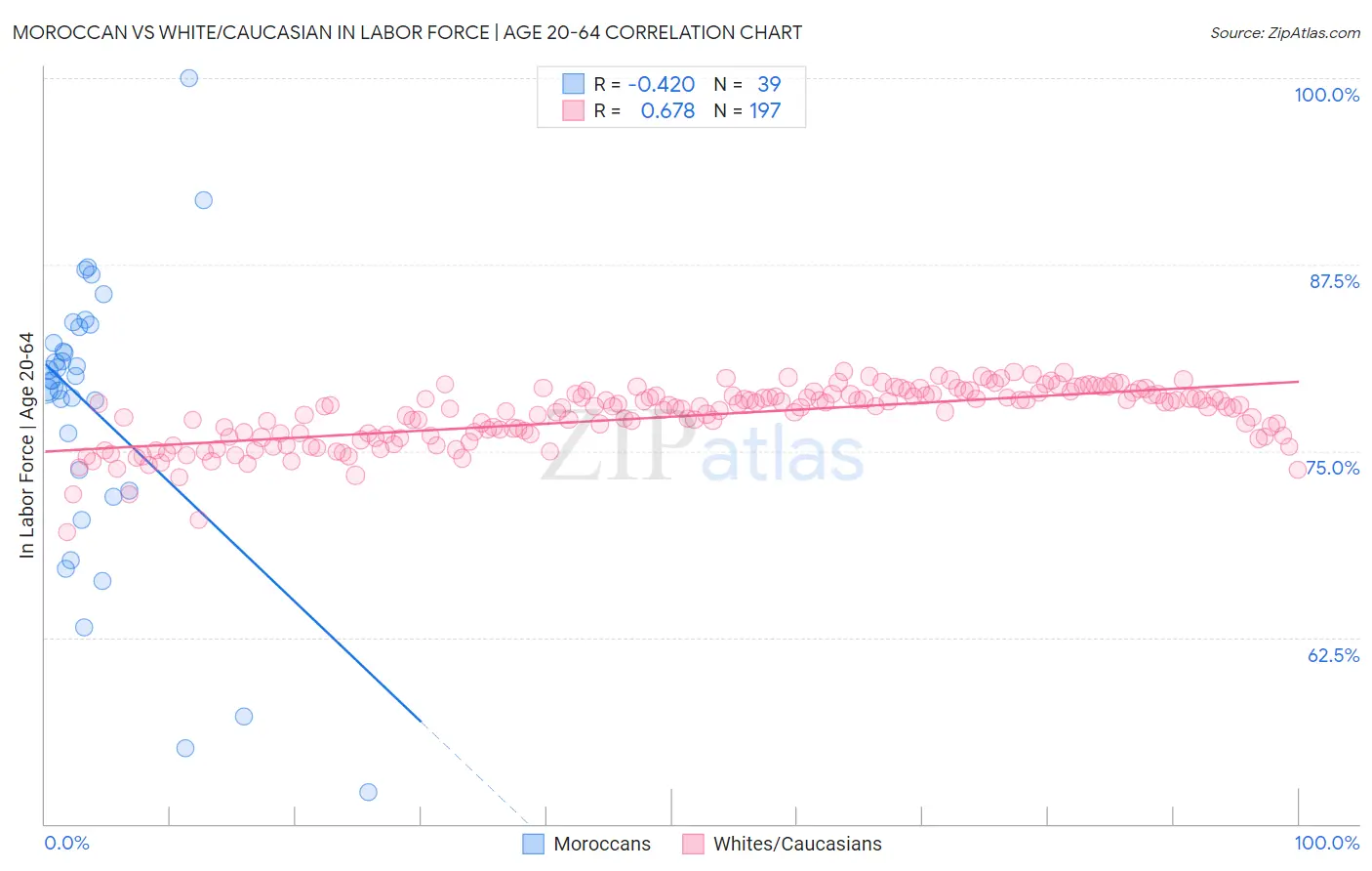 Moroccan vs White/Caucasian In Labor Force | Age 20-64