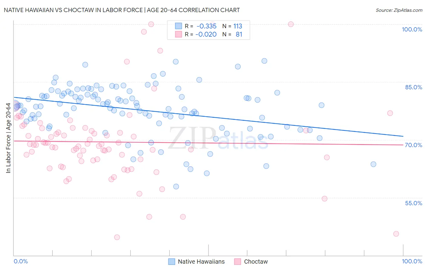Native Hawaiian vs Choctaw In Labor Force | Age 20-64