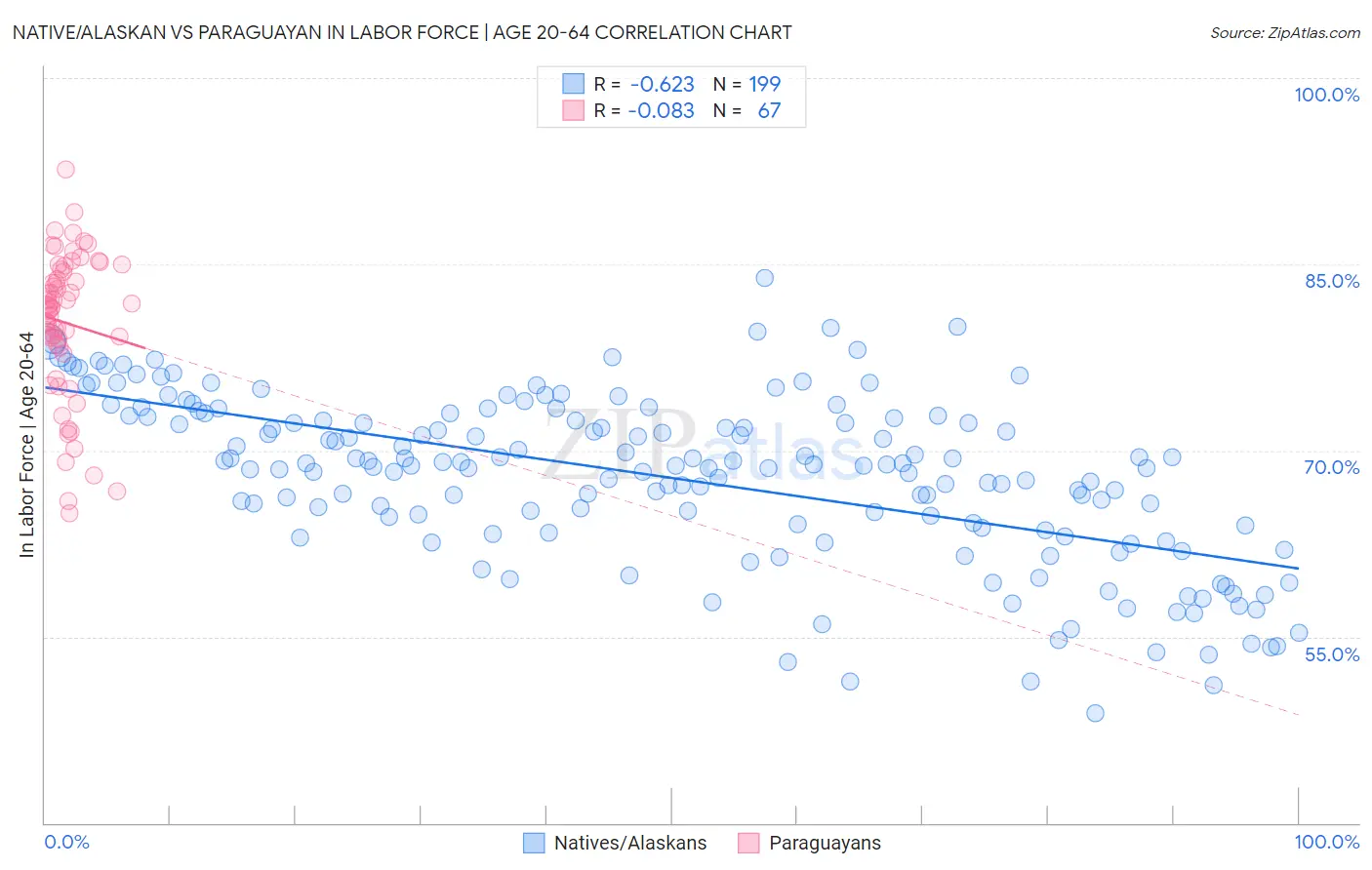 Native/Alaskan vs Paraguayan In Labor Force | Age 20-64