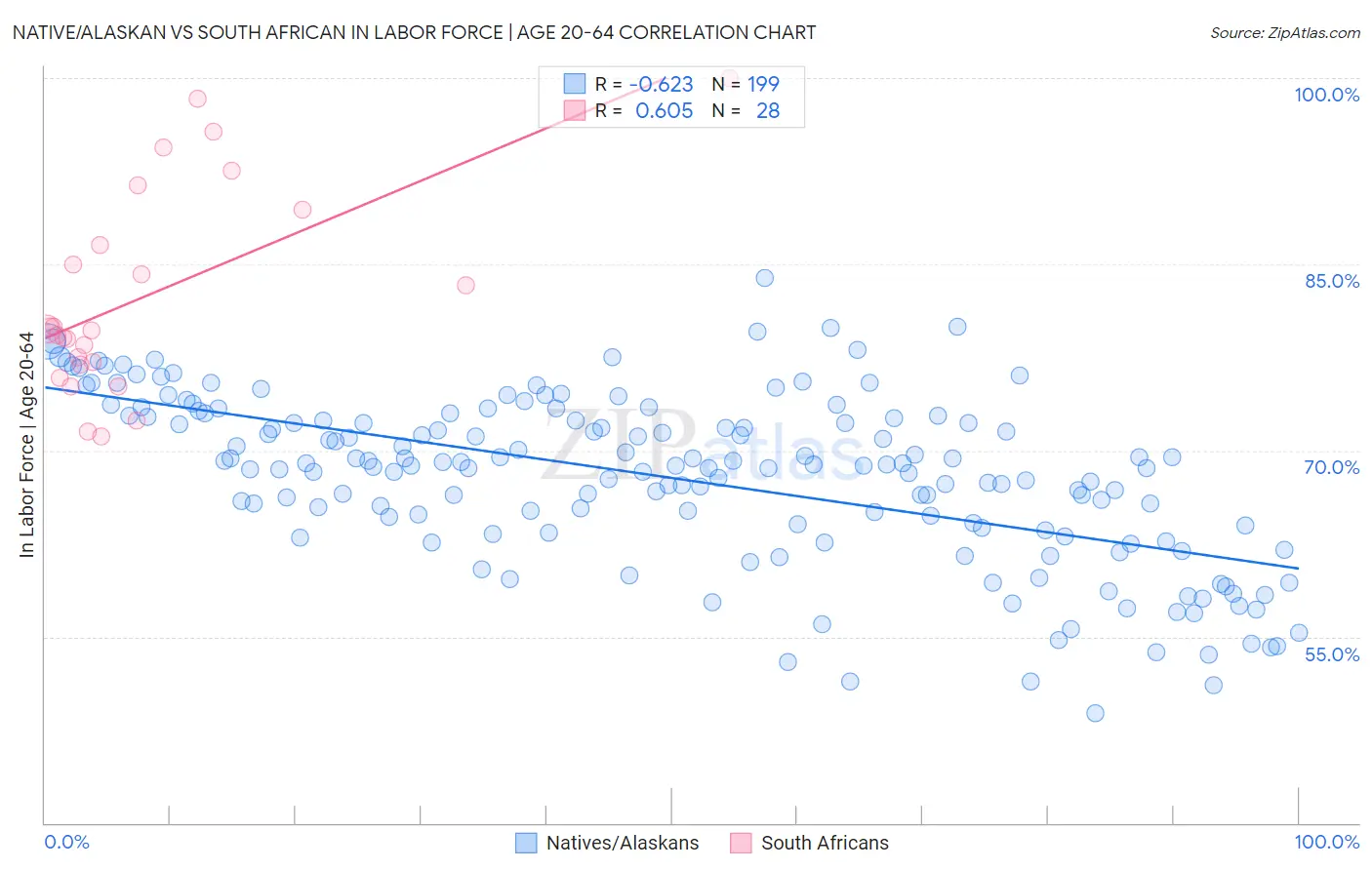 Native/Alaskan vs South African In Labor Force | Age 20-64