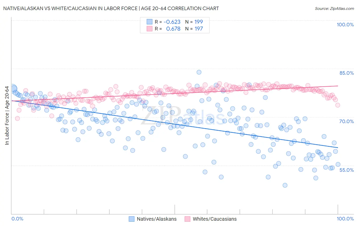 Native/Alaskan vs White/Caucasian In Labor Force | Age 20-64