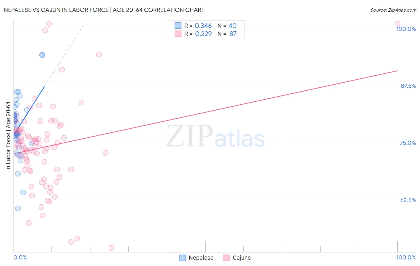 Nepalese vs Cajun In Labor Force | Age 20-64