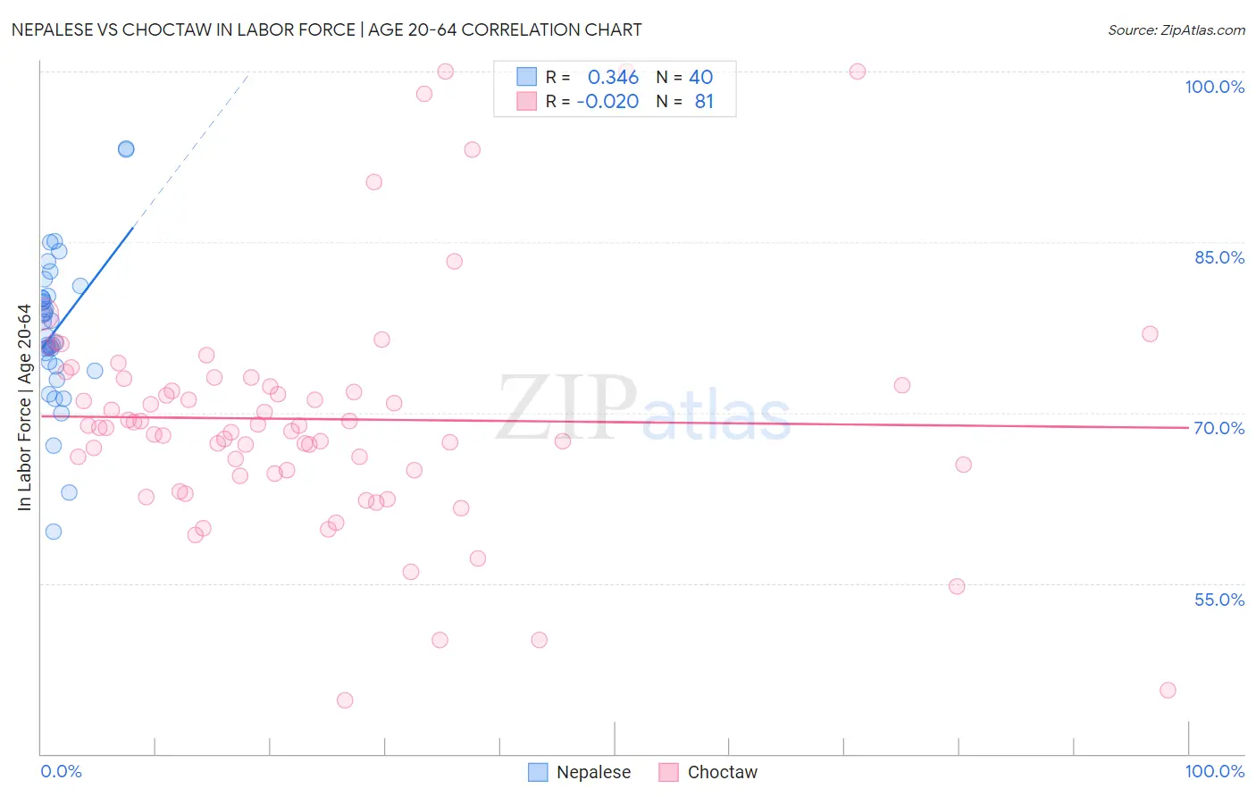 Nepalese vs Choctaw In Labor Force | Age 20-64