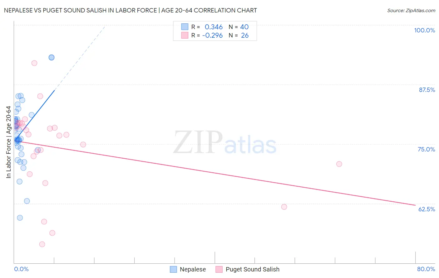Nepalese vs Puget Sound Salish In Labor Force | Age 20-64