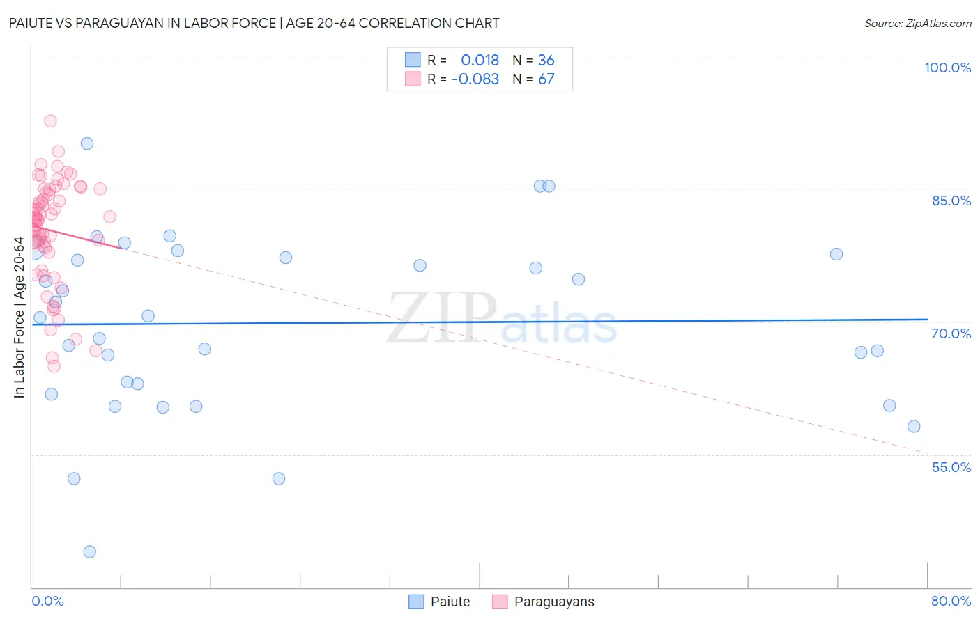 Paiute vs Paraguayan In Labor Force | Age 20-64