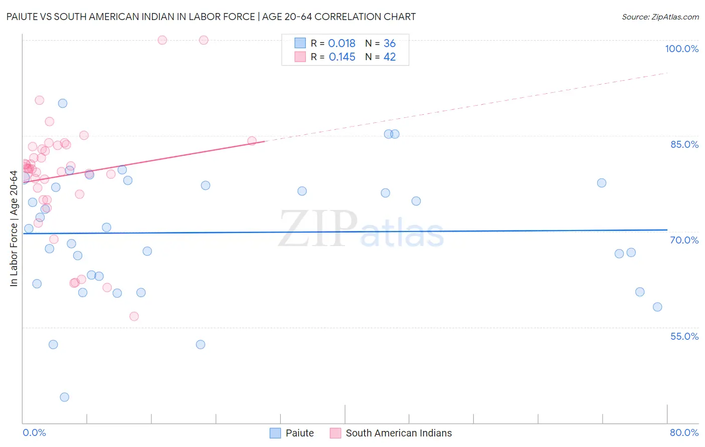 Paiute vs South American Indian In Labor Force | Age 20-64