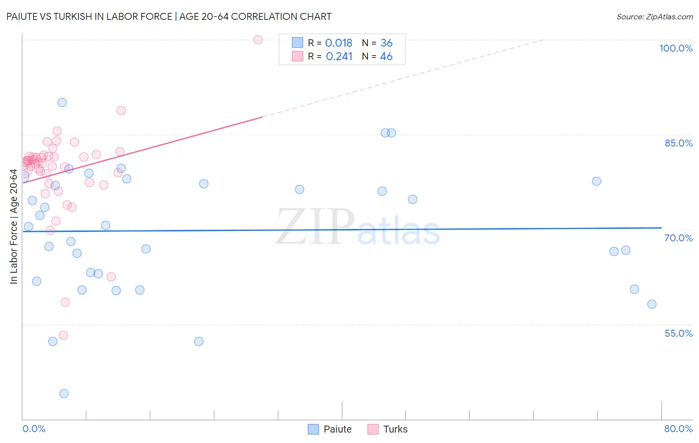 Paiute vs Turkish In Labor Force | Age 20-64