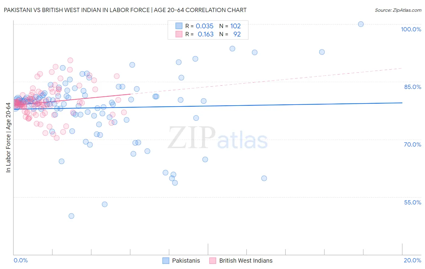 Pakistani vs British West Indian In Labor Force | Age 20-64