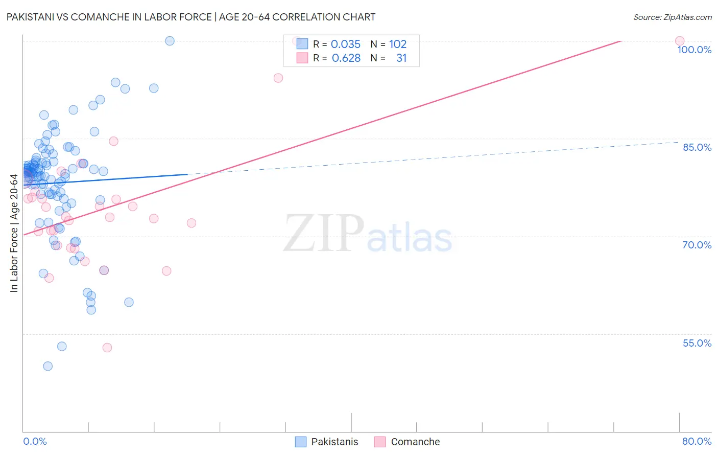 Pakistani vs Comanche In Labor Force | Age 20-64