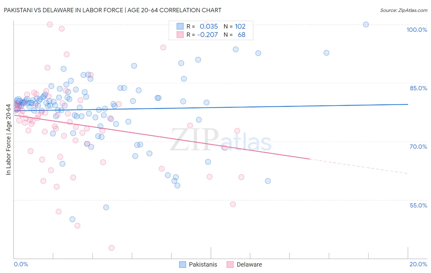 Pakistani vs Delaware In Labor Force | Age 20-64