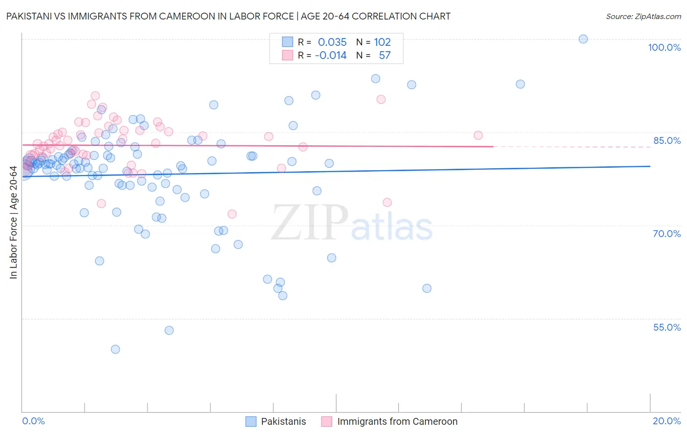 Pakistani vs Immigrants from Cameroon In Labor Force | Age 20-64