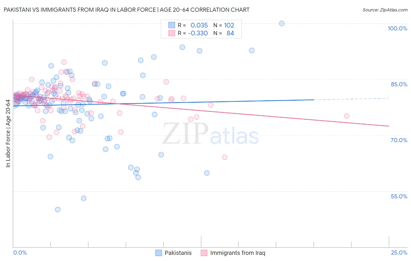 Pakistani vs Immigrants from Iraq In Labor Force | Age 20-64