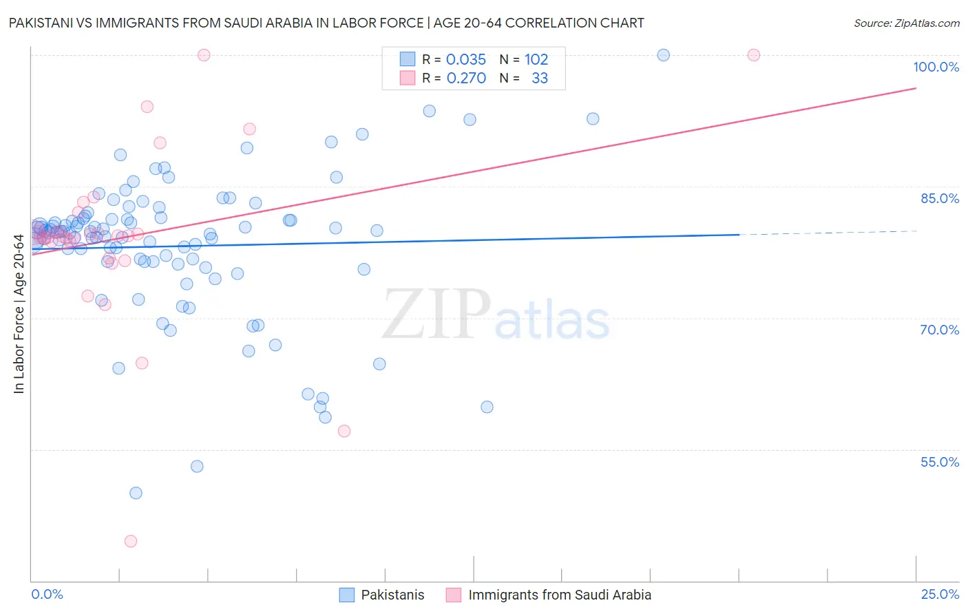 Pakistani vs Immigrants from Saudi Arabia In Labor Force | Age 20-64