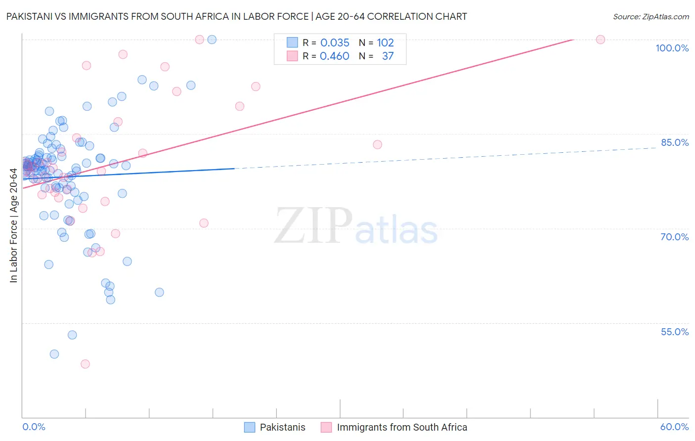 Pakistani vs Immigrants from South Africa In Labor Force | Age 20-64