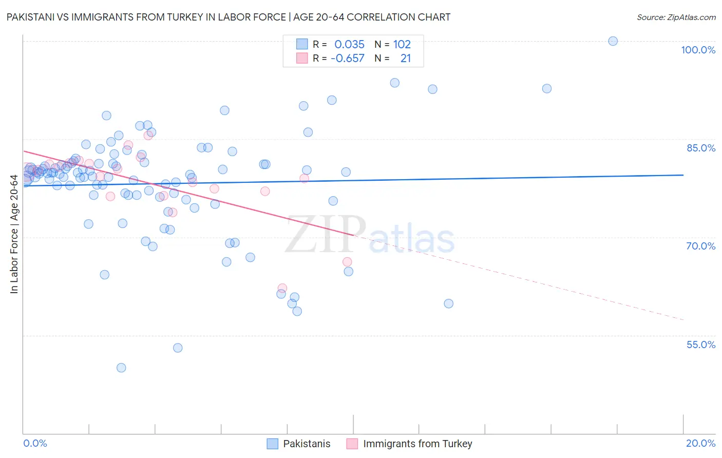 Pakistani vs Immigrants from Turkey In Labor Force | Age 20-64