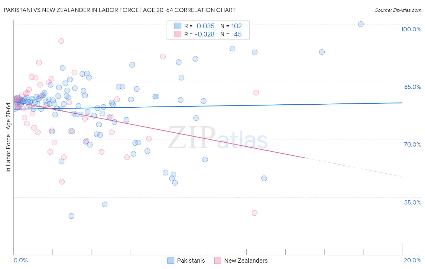 Pakistani vs New Zealander In Labor Force | Age 20-64