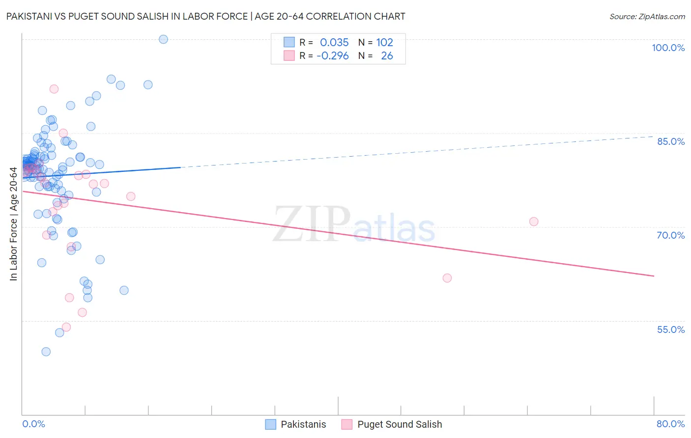 Pakistani vs Puget Sound Salish In Labor Force | Age 20-64