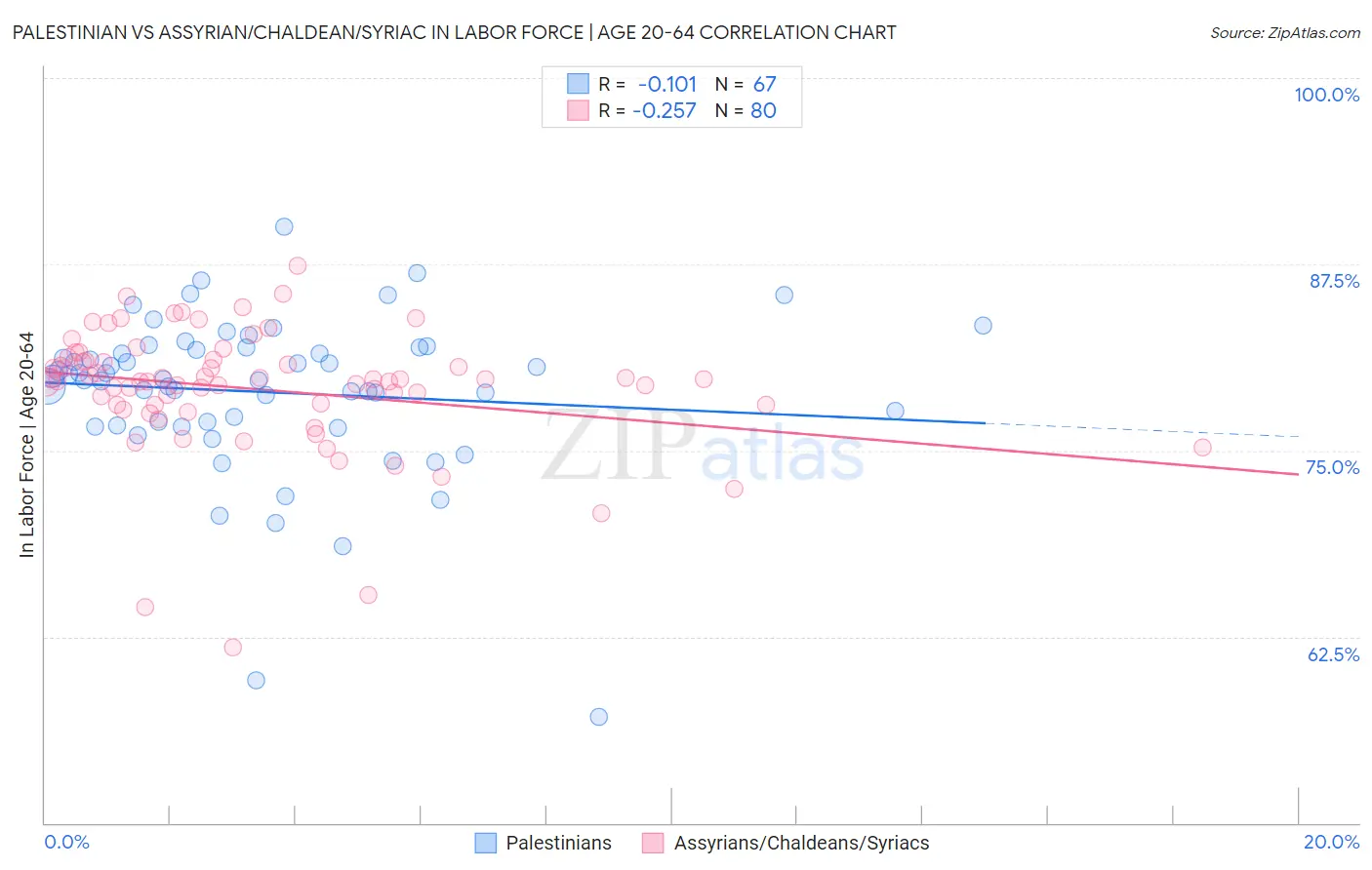 Palestinian vs Assyrian/Chaldean/Syriac In Labor Force | Age 20-64