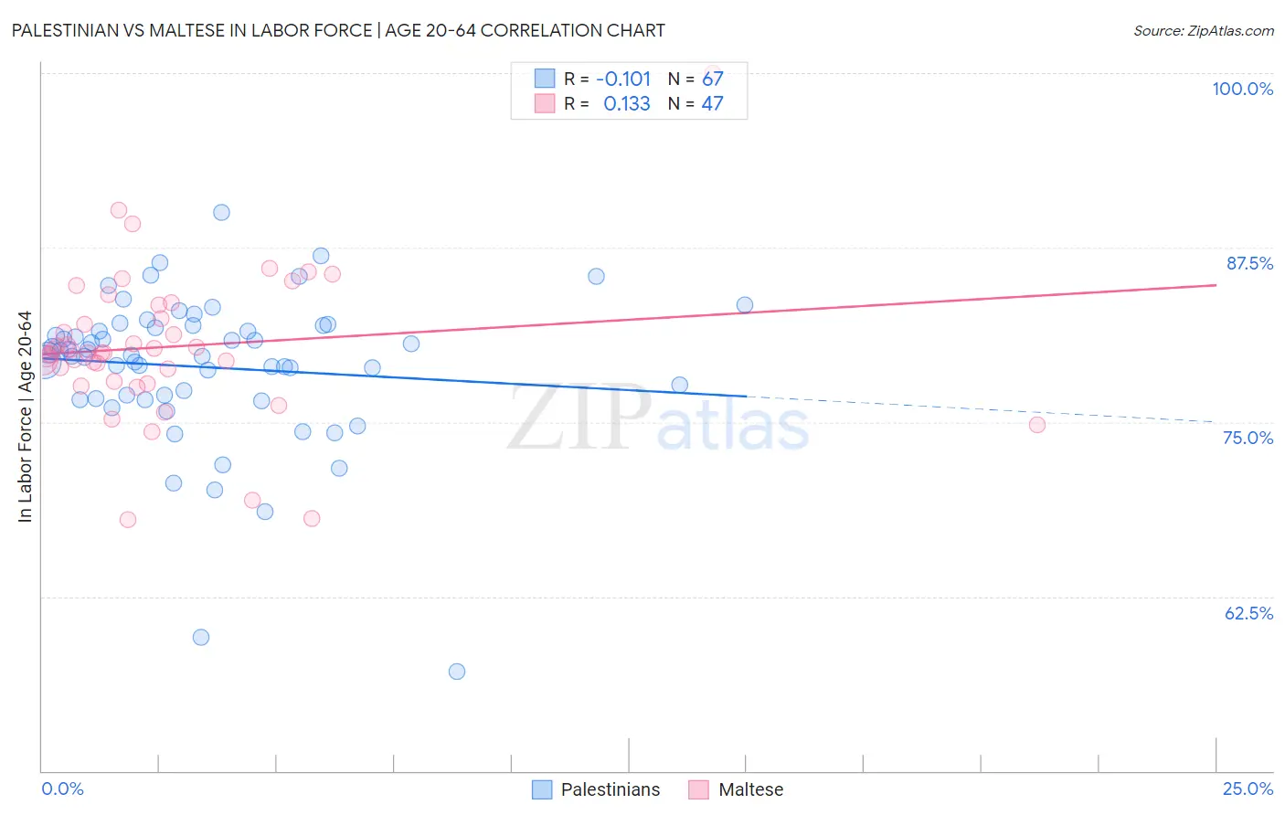 Palestinian vs Maltese In Labor Force | Age 20-64