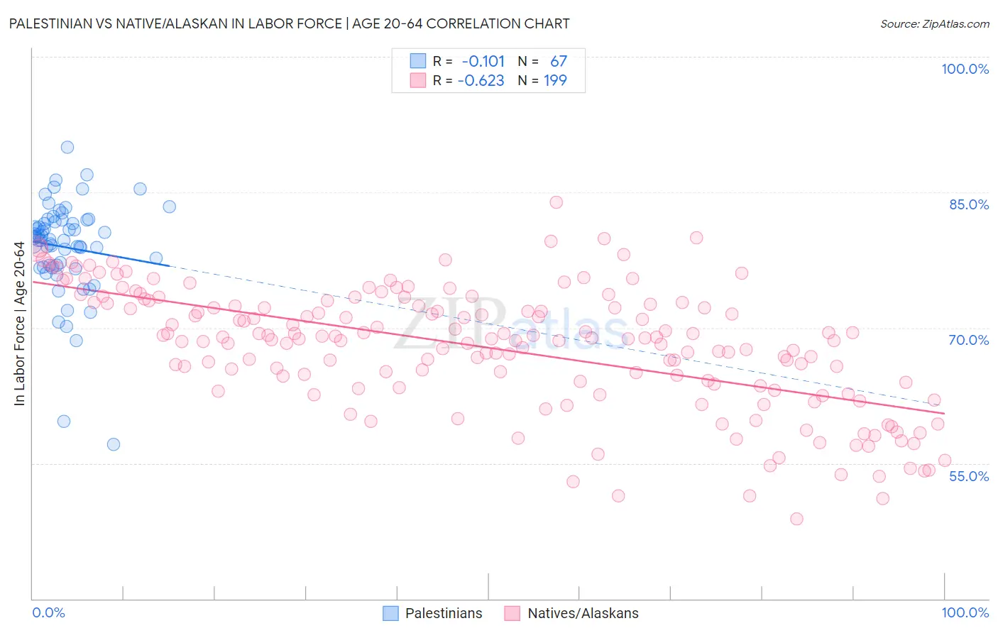 Palestinian vs Native/Alaskan In Labor Force | Age 20-64
