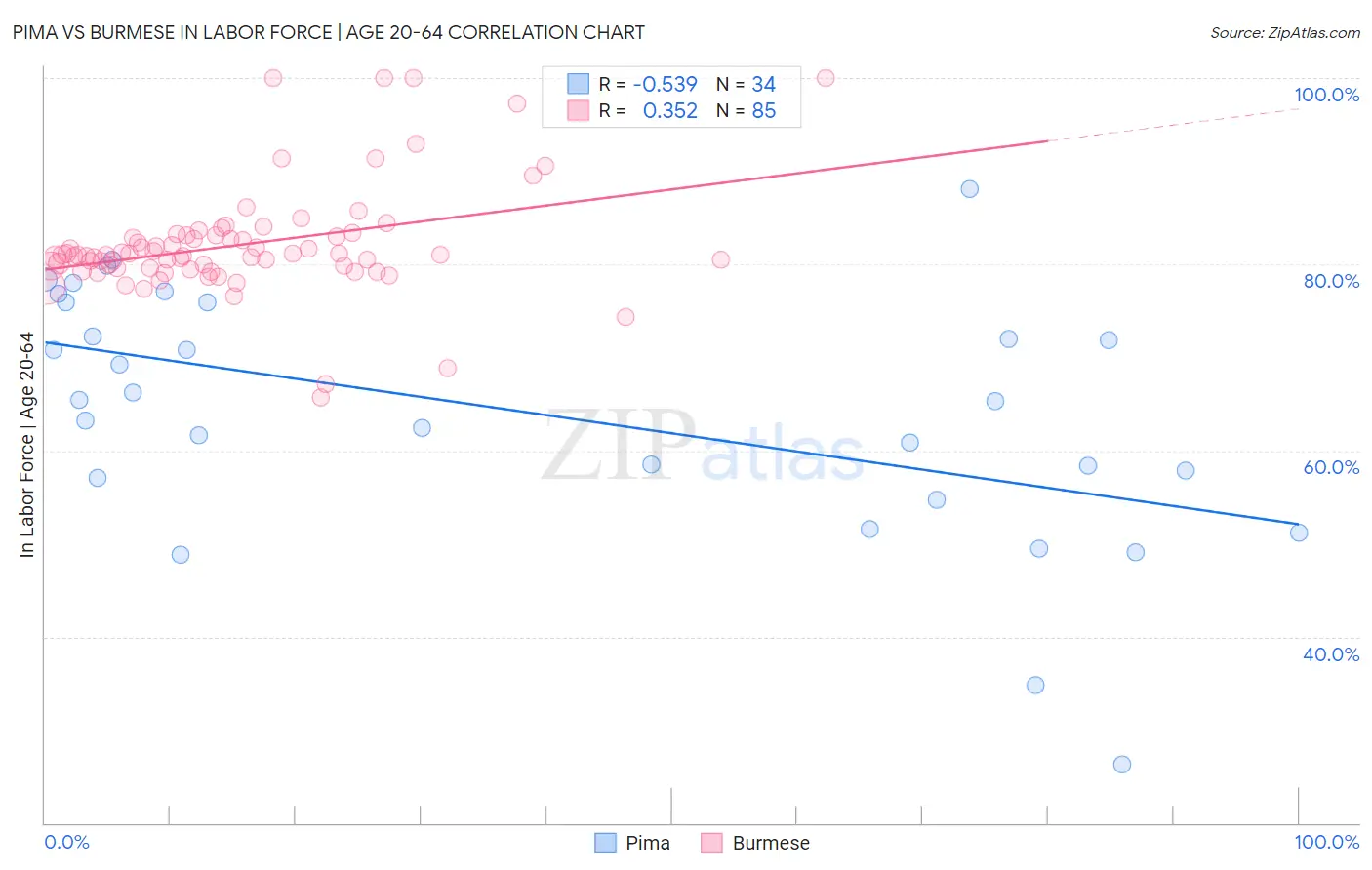 Pima vs Burmese In Labor Force | Age 20-64