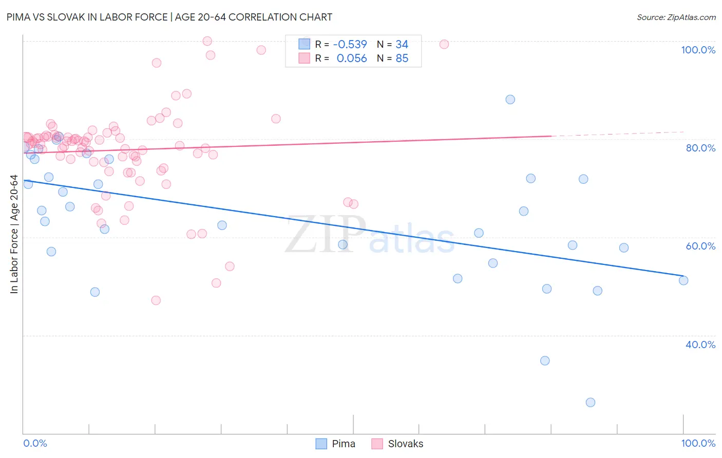 Pima vs Slovak In Labor Force | Age 20-64