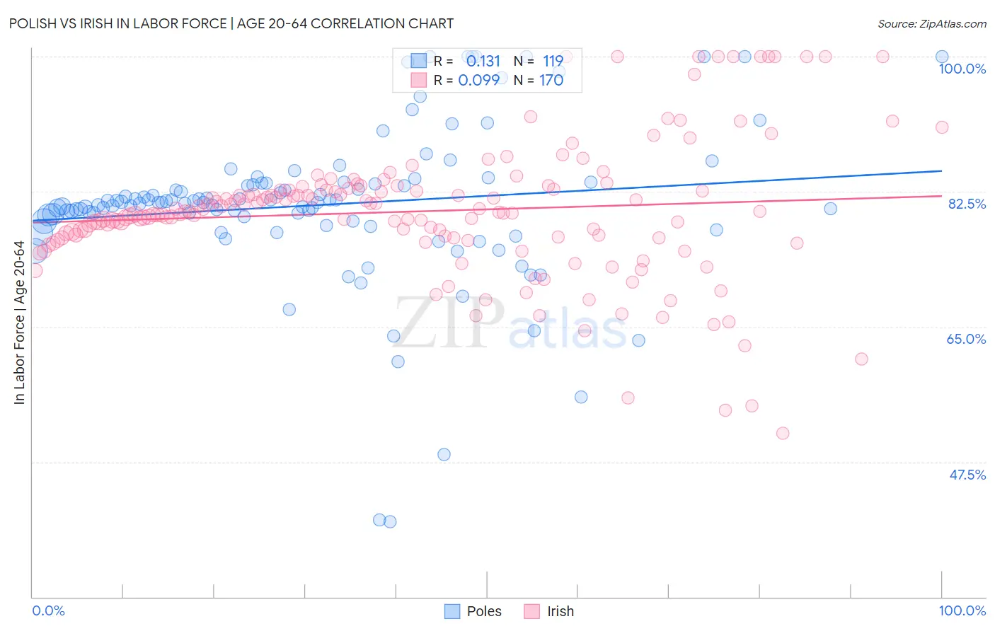 Polish vs Irish In Labor Force | Age 20-64