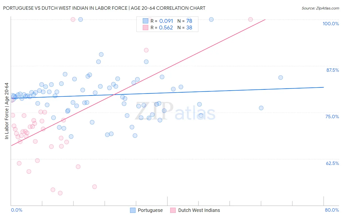 Portuguese vs Dutch West Indian In Labor Force | Age 20-64
