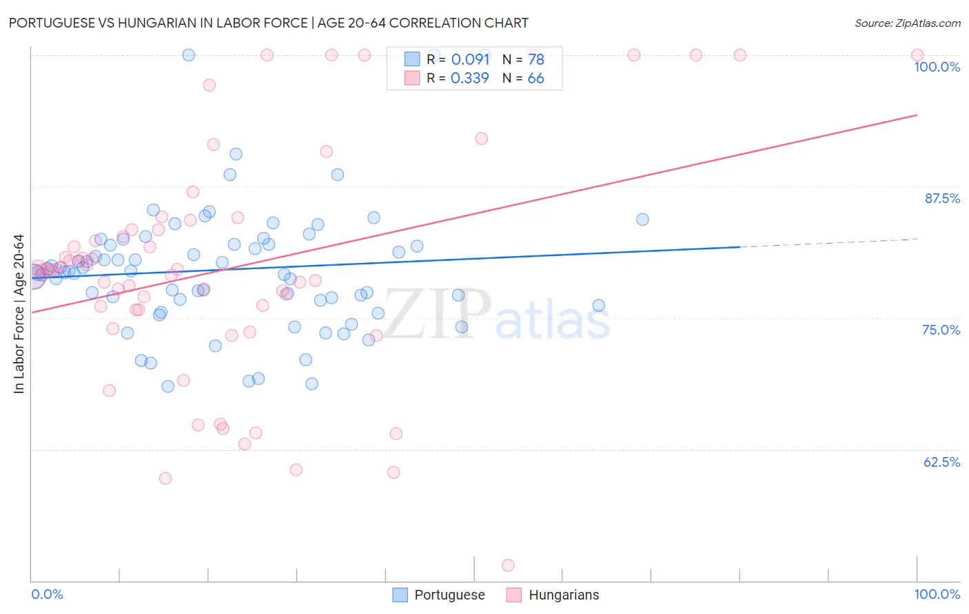 Portuguese vs Hungarian In Labor Force | Age 20-64