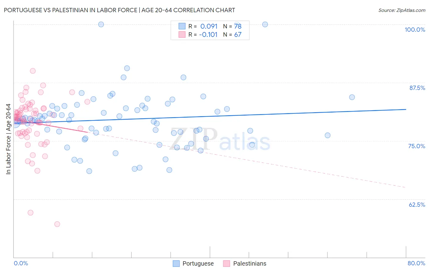 Portuguese vs Palestinian In Labor Force | Age 20-64