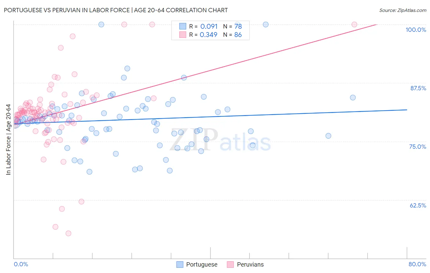 Portuguese vs Peruvian In Labor Force | Age 20-64