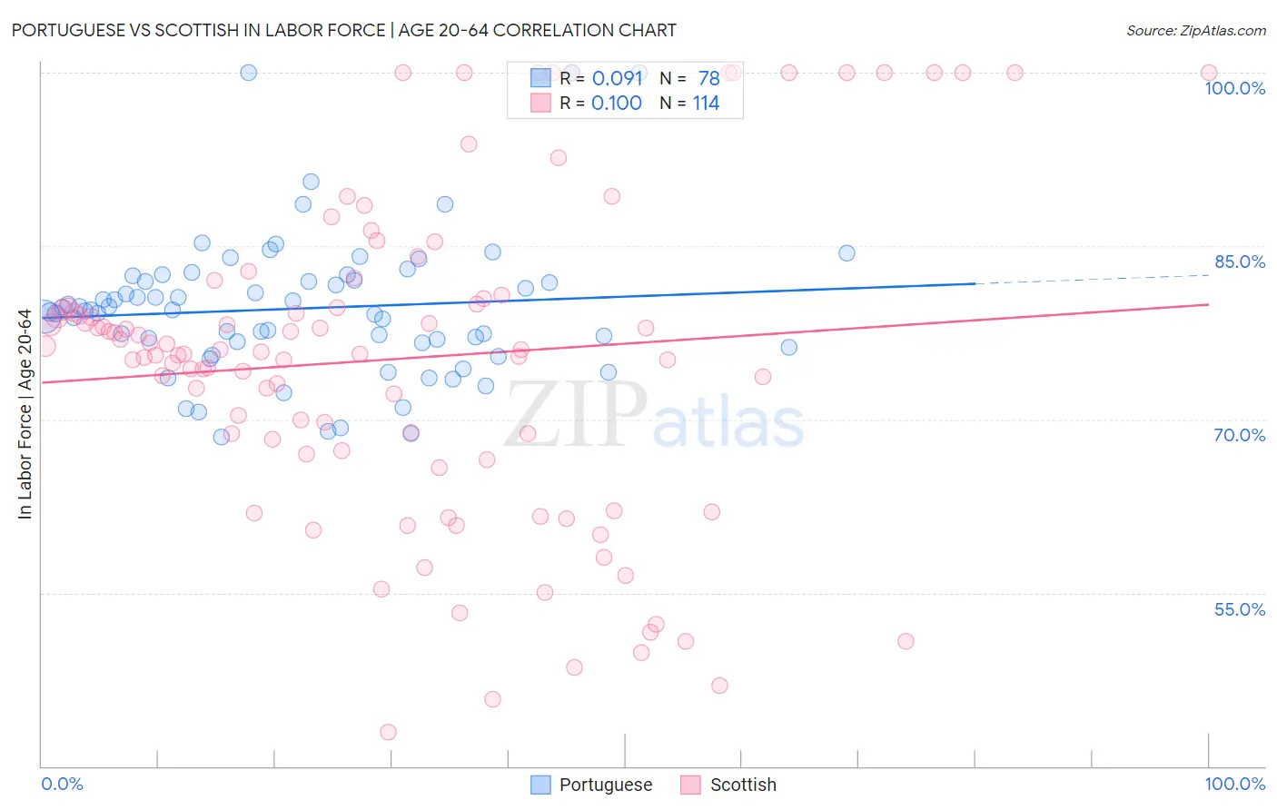 Portuguese vs Scottish In Labor Force | Age 20-64