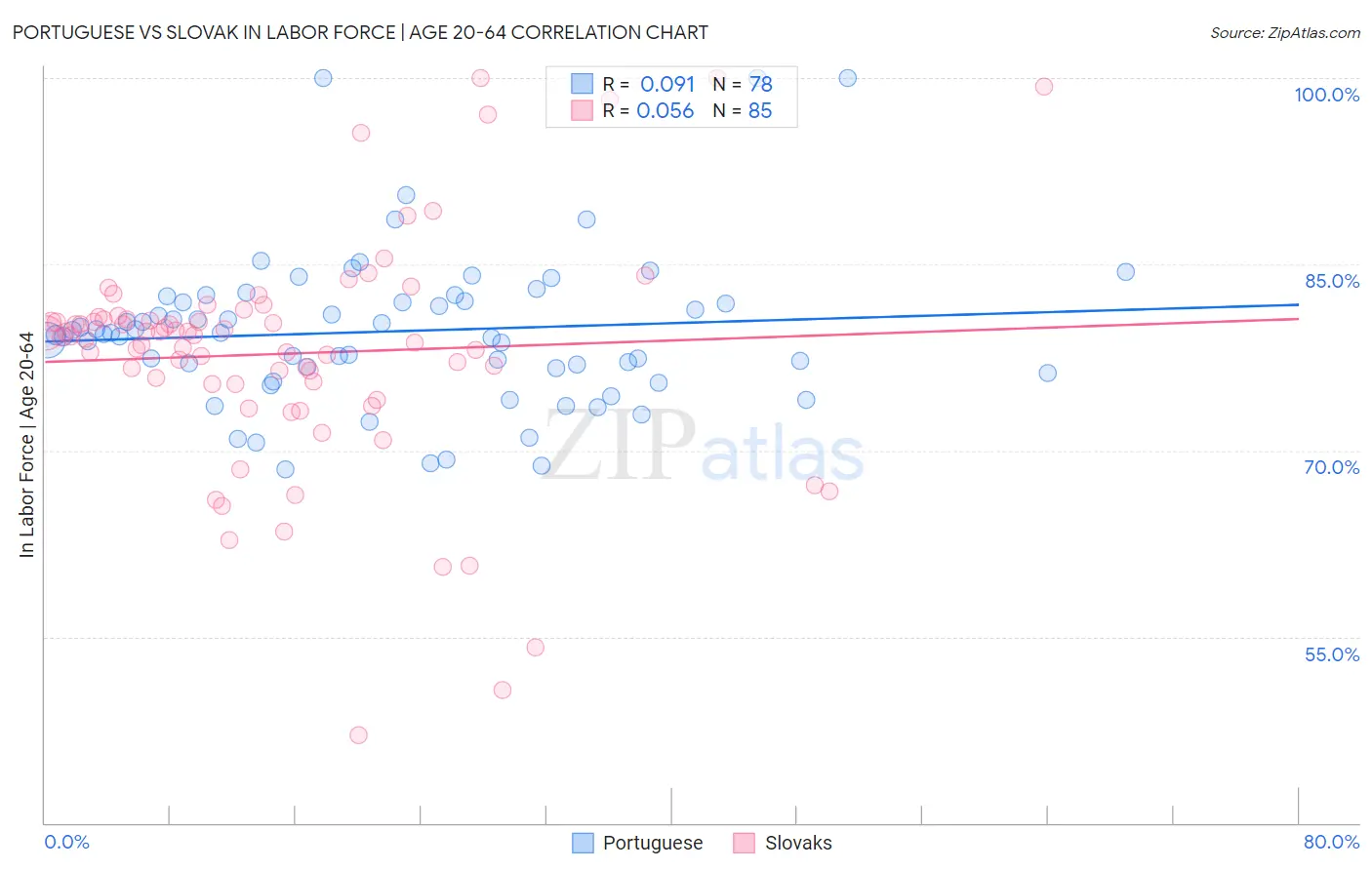 Portuguese vs Slovak In Labor Force | Age 20-64