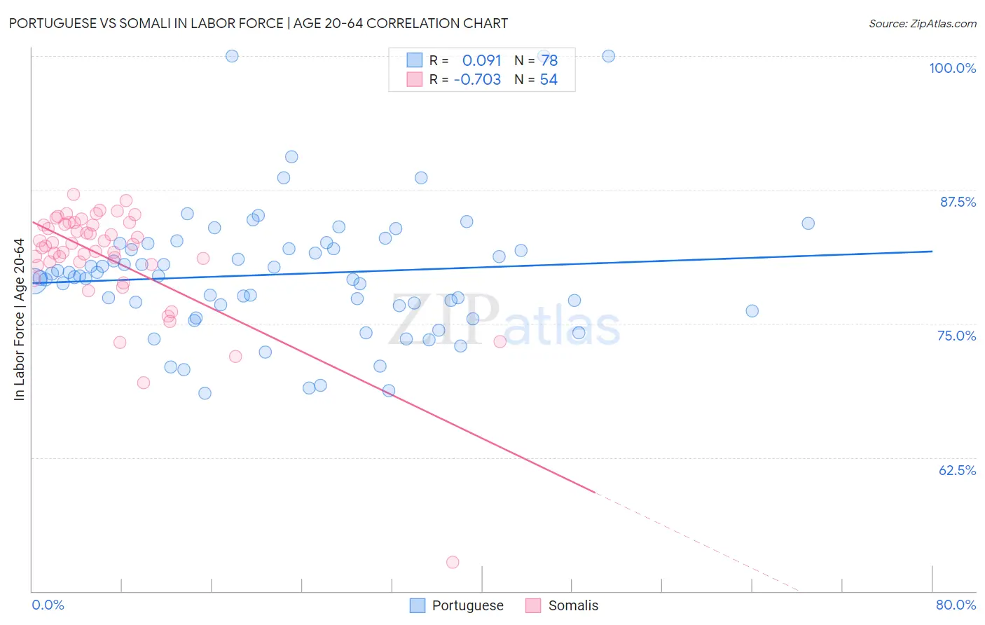 Portuguese vs Somali In Labor Force | Age 20-64