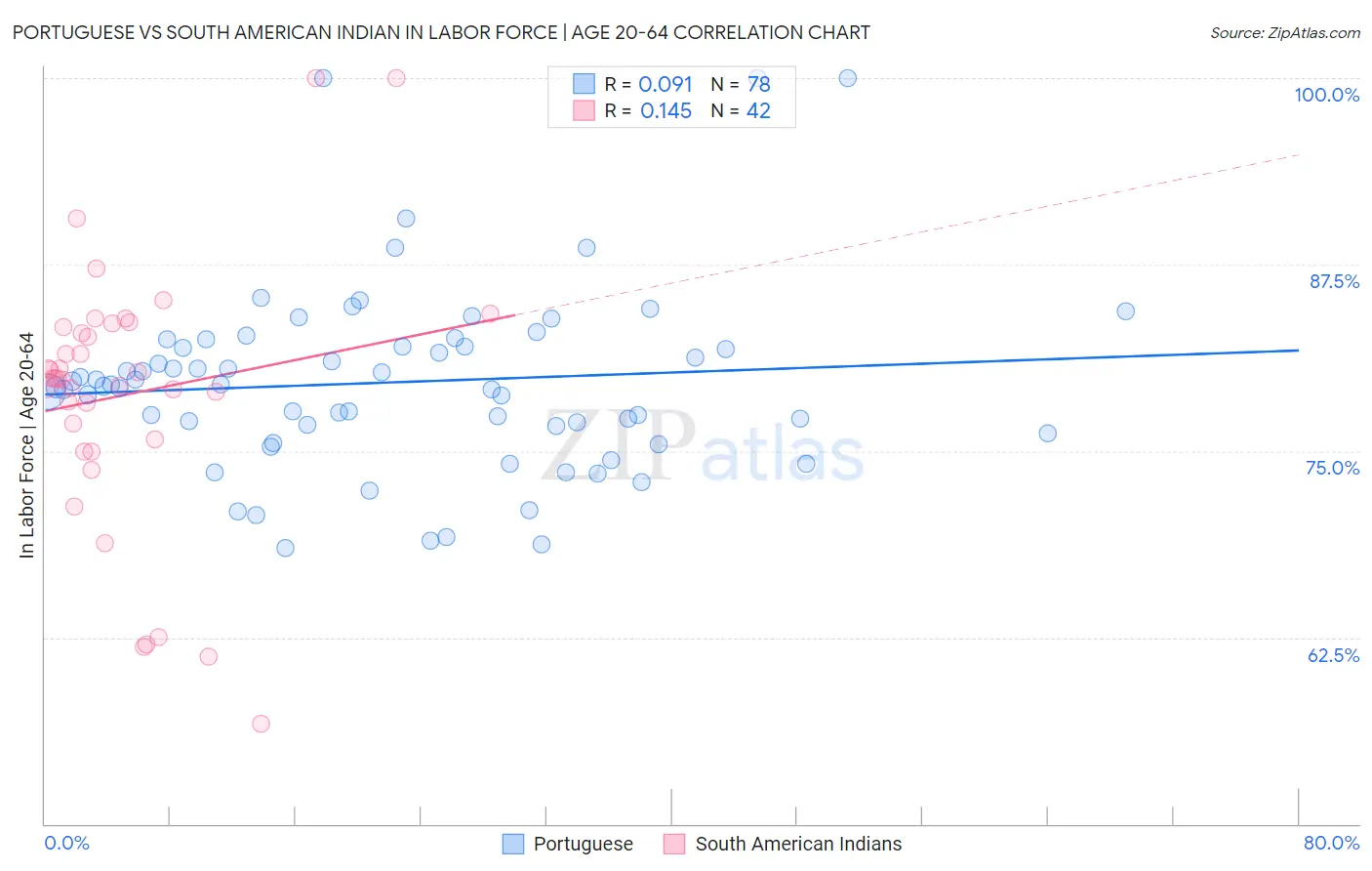 Portuguese vs South American Indian In Labor Force | Age 20-64
