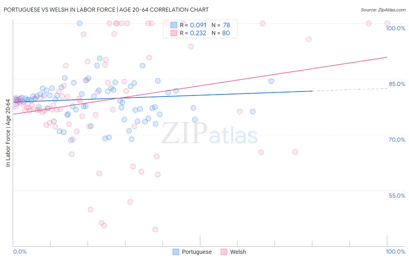 Portuguese vs Welsh In Labor Force | Age 20-64