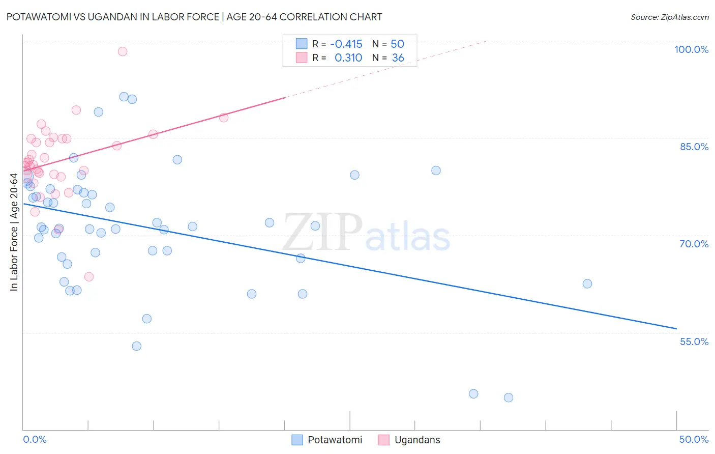 Potawatomi vs Ugandan In Labor Force | Age 20-64