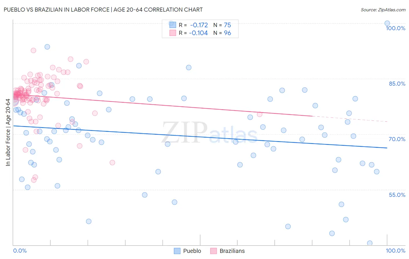 Pueblo vs Brazilian In Labor Force | Age 20-64