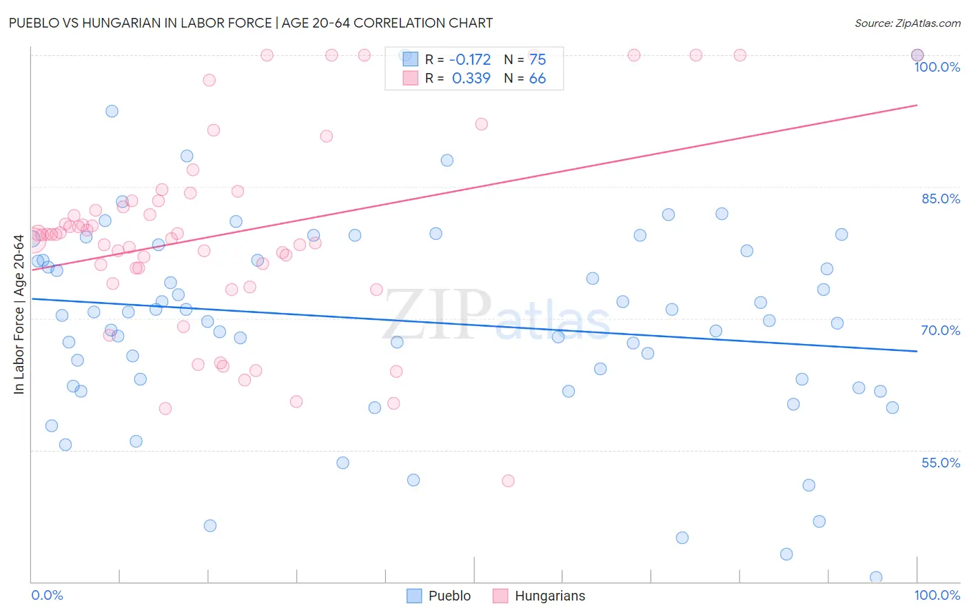 Pueblo vs Hungarian In Labor Force | Age 20-64