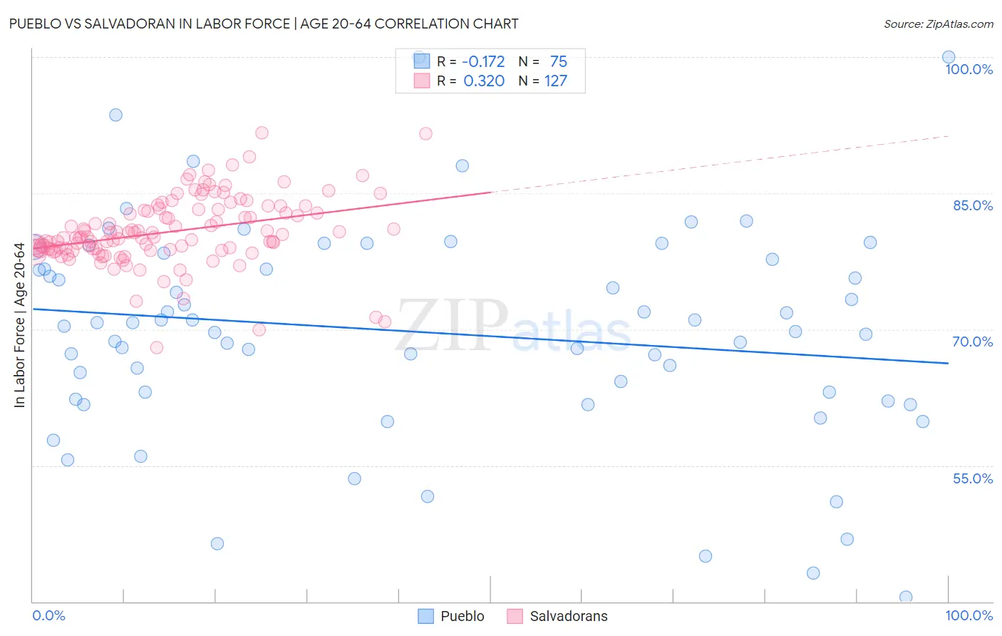 Pueblo vs Salvadoran In Labor Force | Age 20-64