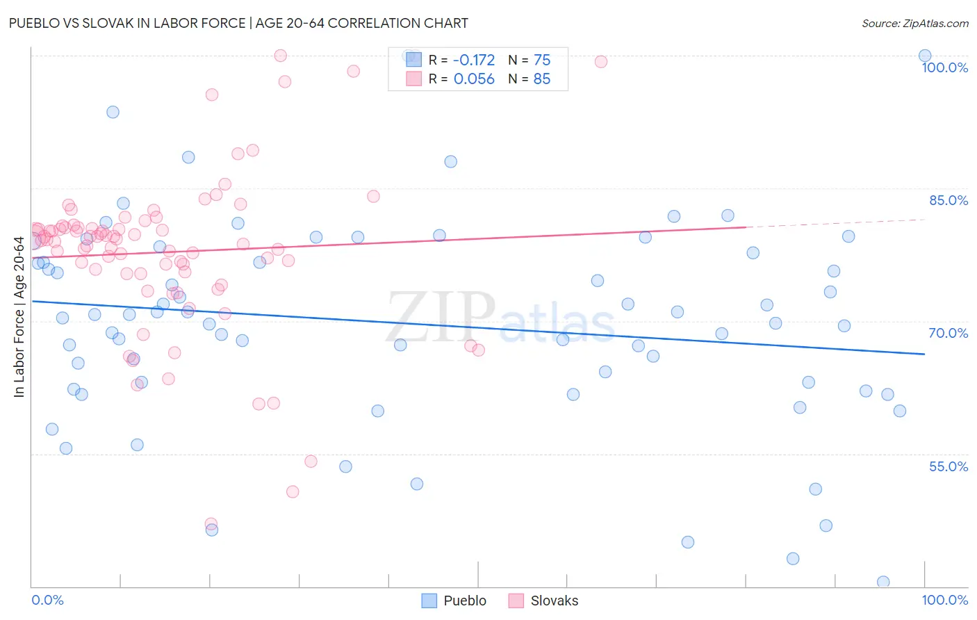 Pueblo vs Slovak In Labor Force | Age 20-64