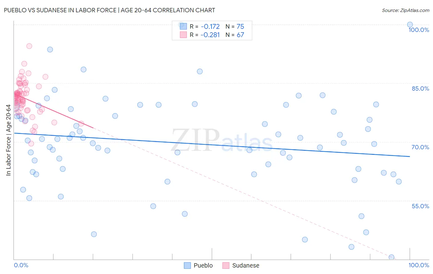 Pueblo vs Sudanese In Labor Force | Age 20-64