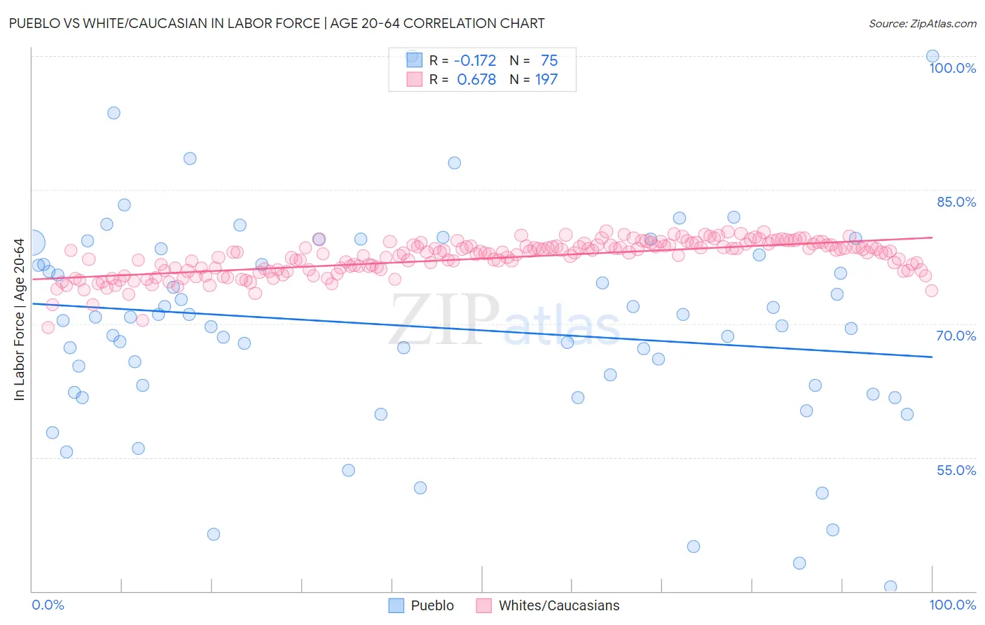 Pueblo vs White/Caucasian In Labor Force | Age 20-64